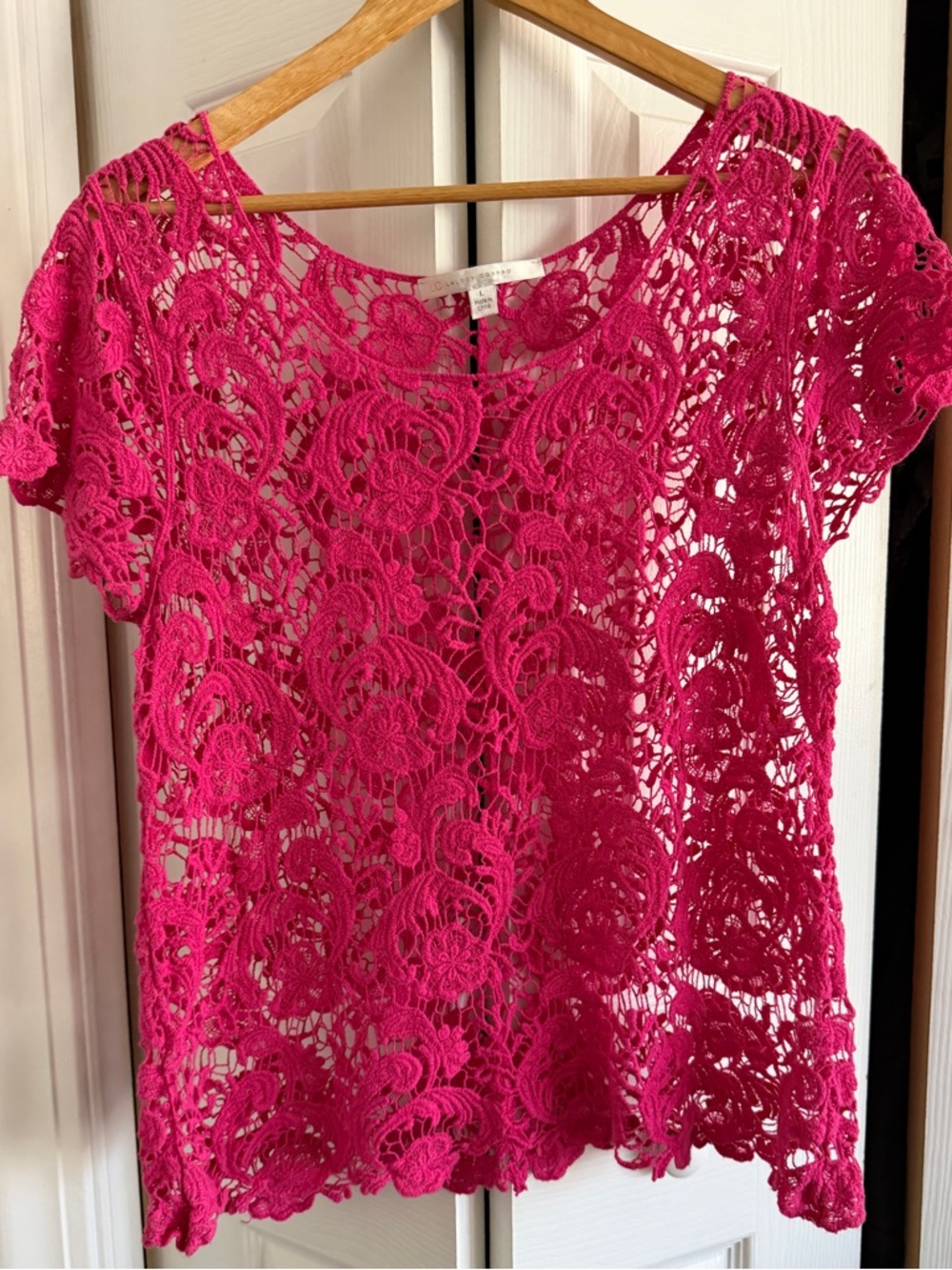 Lauren Conrad Pink Crochet Overlay Blouse -Large